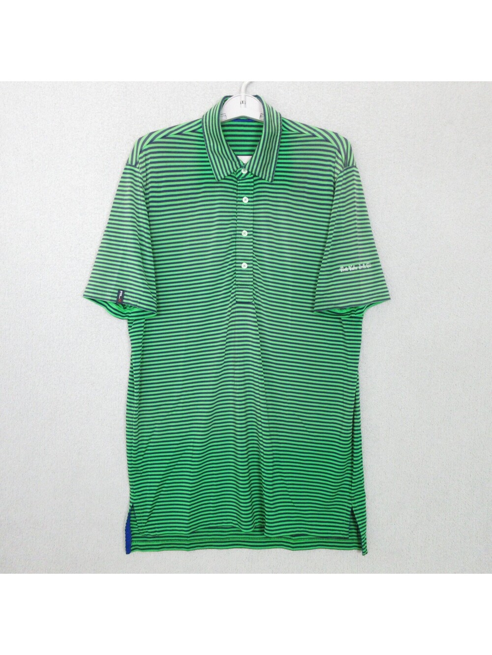 RLX Ralph Lauren Green and Navy Striped Polo Shirt